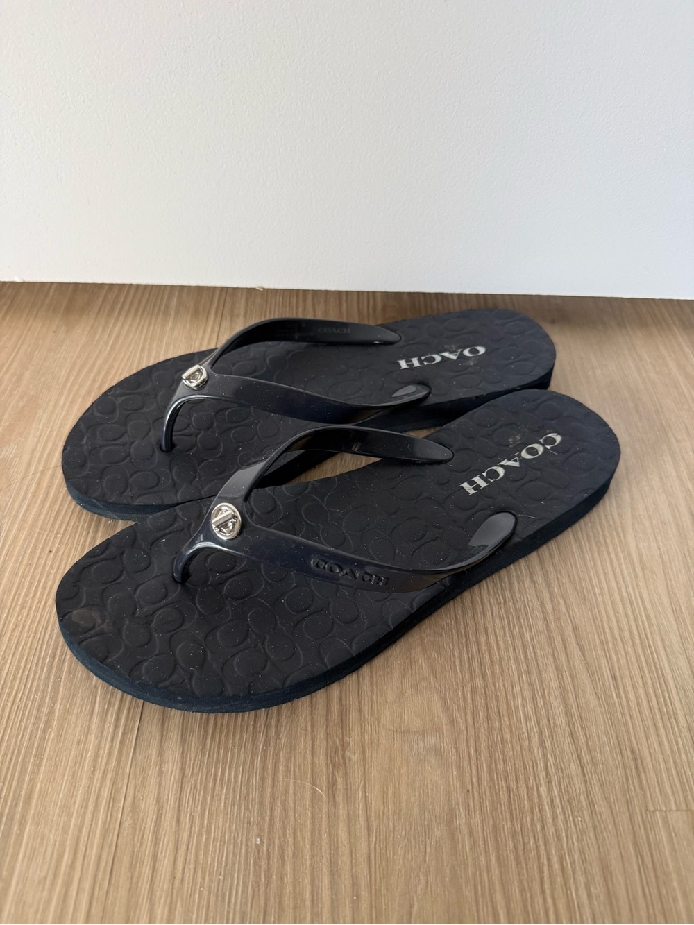 Coach Black Logo Jelly Flip Flops